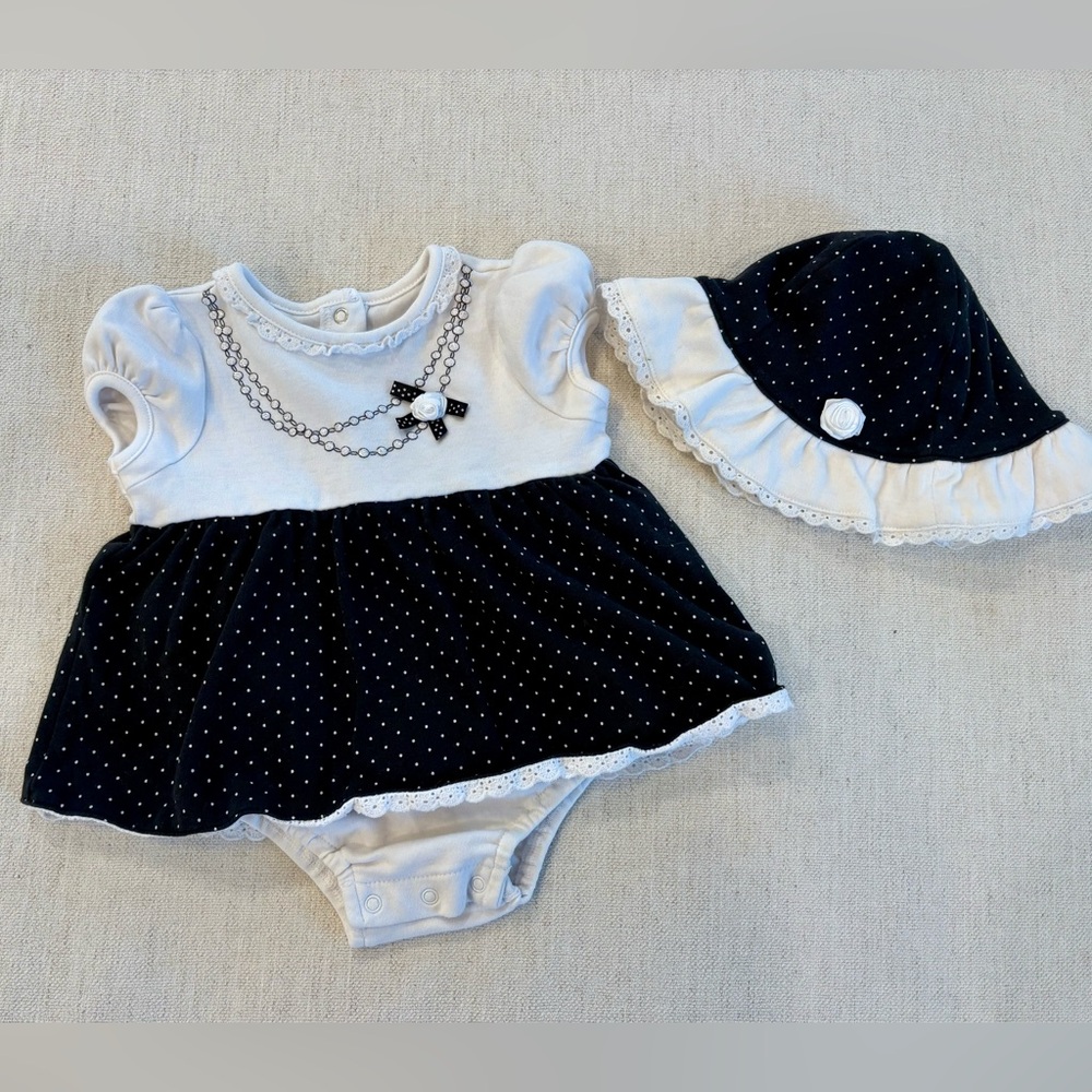 Little Me Black & White Polka Dot Baby Girls Diamond necklace Popover with Hat